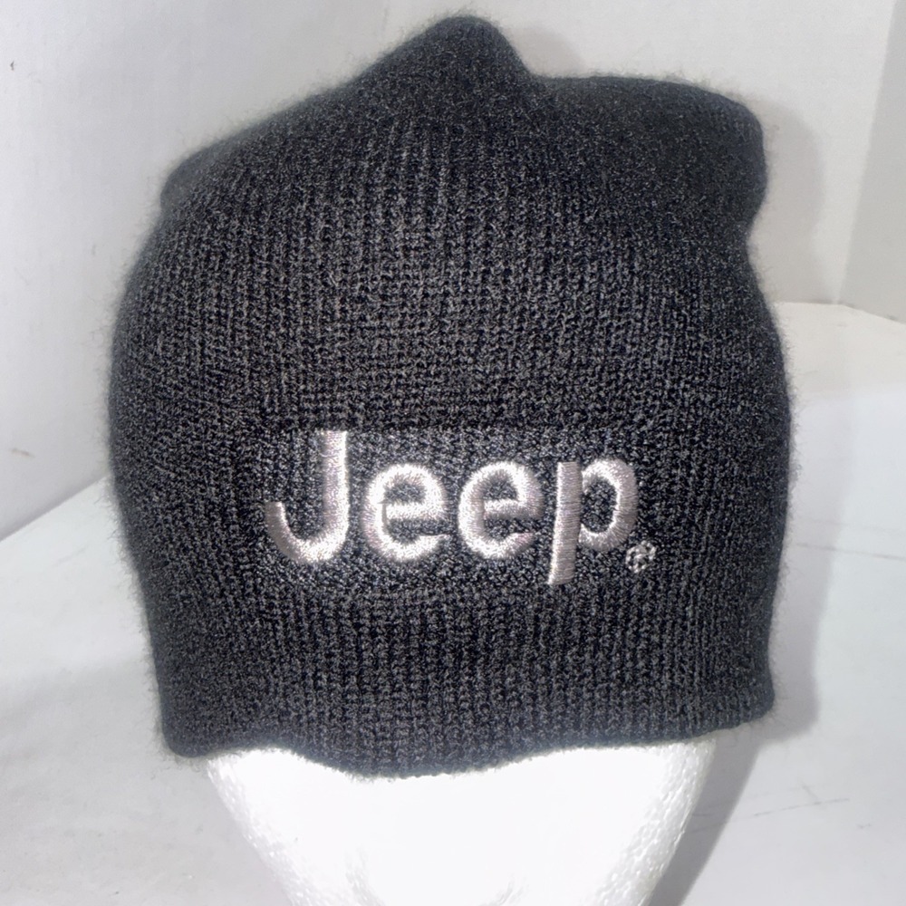 Jeep Black Knit Gorpcore Outdoor Travel American Original Toboggan Beanie Cap